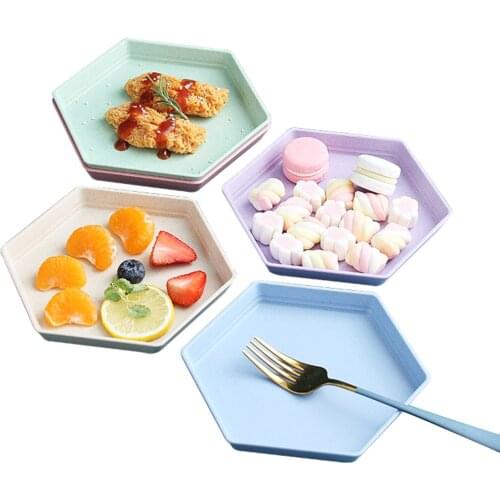 5pcs Saucers Food-Grade Appetizers Fruit Tableware Set Fruit Trays Hexagon Shape Dessert Plates Dessert For Home Restaurant