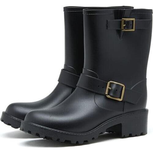 Fashion Buckle Strap Flat Shoes Woman High Heel Platform Boots Motorcycle boots Ankle Boots woman botas mujer rain boots sy402