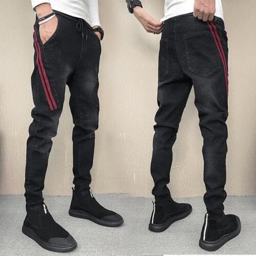 Spring autumn 2020 Casual social streetwear spirit guy bunch feet casual pants male Korean Slim stretch feet pencil pants cowboy