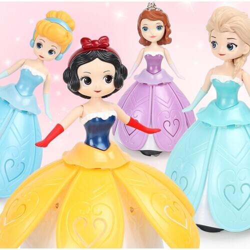 Disney Classic Toys Dancing Rotating Light Music Toy Anime Figure Princess Frozen 2 Snow White Model Girls Birthday Gifts