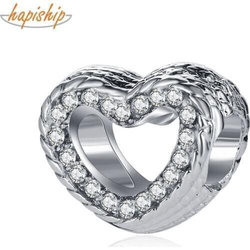 Hapiship 2021 Original Daisy Fashion Sweet Romantic Heart Dazzling CZ Charm Beads Fit Bracelet Female DIY Jewelry Making CZ056