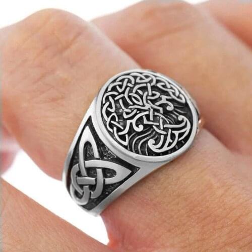 Classic Viking Tree of Life Ring Mens Stainless Steel Nordic Amulet Viking Celtic Amulet Ring Fashion Jewelry