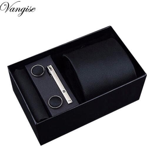 2021 Fashion 7.5-8 cm Wide Tie Sets Black blue red Mens Neck Tie Hankerchiefs Cufflinks clip Box wedding gift silk handmade