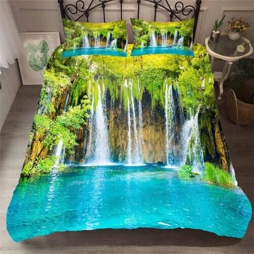 Bedding Set 3D Printed Duvet Cover Bed Set Forest waterfall Home Textiles for Adults Bedclothes with Pillowcase #SL01