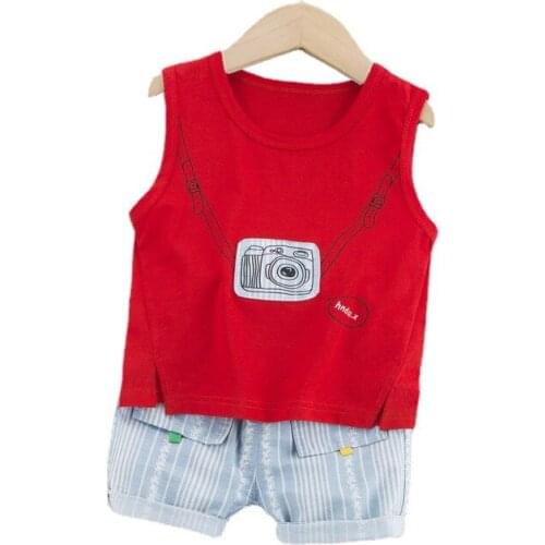 Summer Kids Cartoon Clothes Infant Toddler Vest Shorts 2 Pcs/sets Baby Boys Girls Fashion Children O-Neck Striped Sport Suits