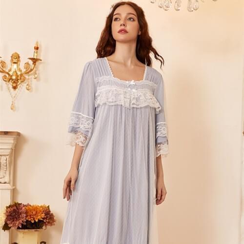 Summer Sleepwear Dress Vintage Princess Style Nightgown Lace Cotton Nightgown Women