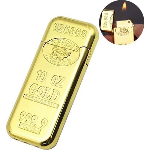 Bullion Shape Cigarette Lighter Creative Metal Grinding Wheel Gas Lighters Butane Flame Igniter Gold