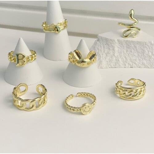 Fashion Copper Popular Letter B Rabbit Smiley Star Open Rings Women Different Shape Collection Golden Trend Snake Animal Ring