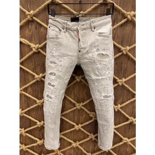 2021 Fashion Trend DSQ2 Washed, Worn, Holes, Paint Spots Mens Jeans *A229