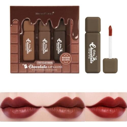 3PCS Chocolate Box Lipstick Set Velvet Matte Finish Lipsticks + Watery Lip Gloss Waterproof Lasting Sexy Lips Makeup Cosmetic