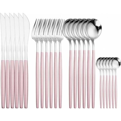 Mirror Pink Silver Dinnerware Set Stainless Steel Cutlery Set Travel Flatware Kitchen Utensils Creative Combination Tableware