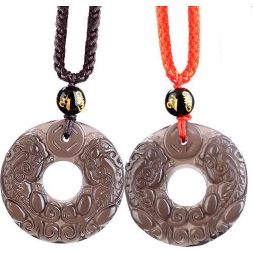 Natural High Quality Ice Kind Obsidian Stone Hand Carved Chinese Dragon Lucky Amulet Pendant Free Necklace Fashion Jewelry