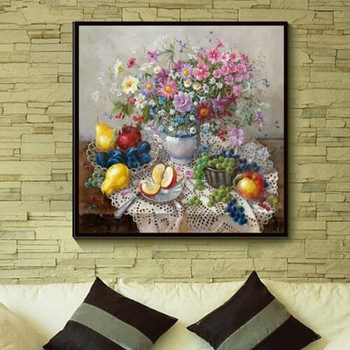 Still Life Fruit and Flower Oil Painting Canvas Printings Modern Home Decor Fashion Wall Art Picture HD Print Painting Unframed