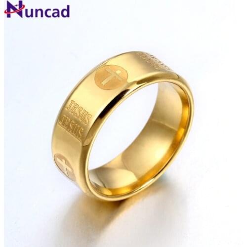 New Fashion Simple Jesus Letter Cross Stainless Steel Personality Ring Plated with Jewelry