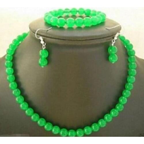 New hot Pretty 8mm Natural Green Jade Round Gem stone Necklace Bracelet Earrings Set AAA