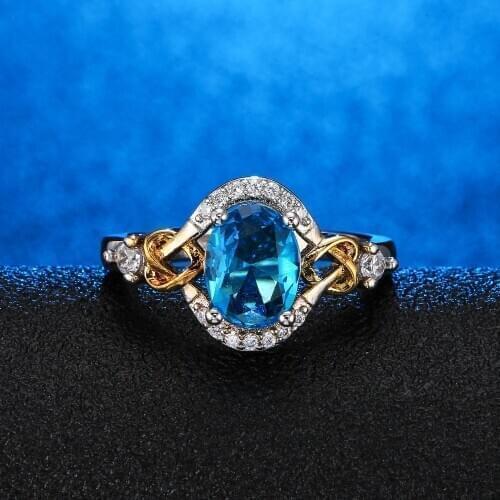New inlaid blue zircon ring womens fashion jewelry trend zircon jewelry ladies exquisite ring anniversary gift Surprise
