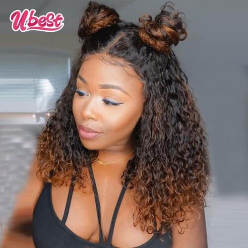 Transparent Curly Human Hair Wigs Ombre 27/30 Colored Lace Frontal Wig Indian Deep Curly Lace Front Wig for Women Pre Plucked