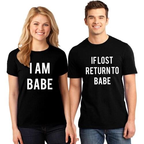 Casual Women Valentines Day Gift Tee Shirt Top If Lost Return to Babe I Am Babe T-shirt Funny Unisex Matching Couples Tshirt