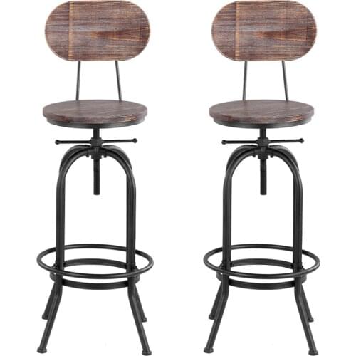 IKayaa Industrial Style Bar Stool Height Adjustable Swivel Chair Kitchen Dining Chair Pinewood Top + Metal With Backrest