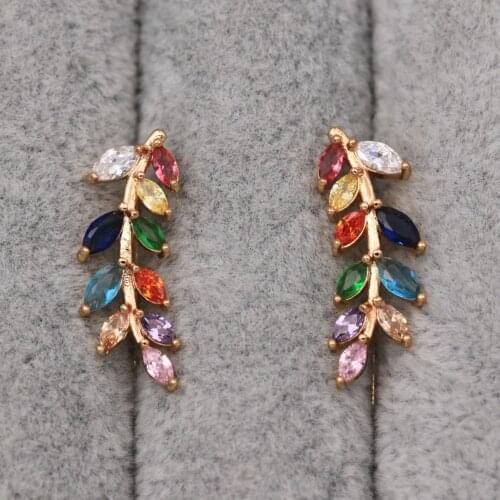 Trendy Clip Earrings Wheat Ears Cubic Zirconia Gold Plated Copper Earring For Women Fashion Jewelry Accessories Wedding Gift