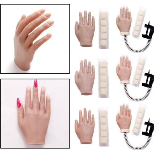 Silicone Training Practice Hand Mannequin Model Flexible Nail Practice Hands Flexible Fake Acrylic Hand 100pcs False Nail Tips