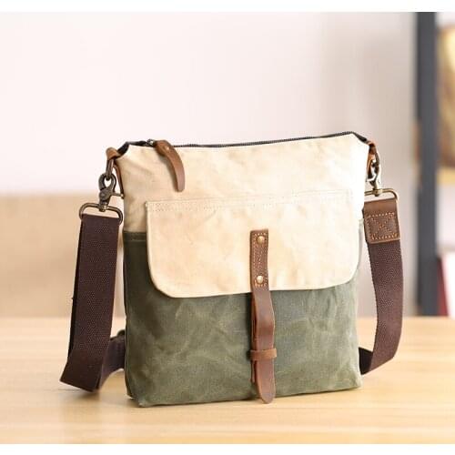 WOONAM Men or Women Japanese Literary Washed Canvas Schoolbag Genuine Cowhide Leather Trim Messenger Satchel Handbag WB676