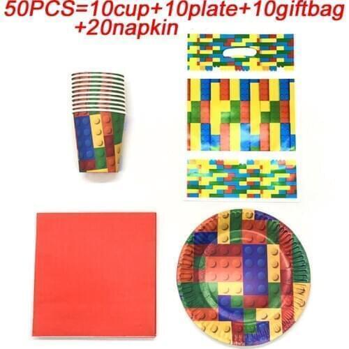 Building Brick Theme Boys Birthday Party Decorations Gift Bag Paper Cups Plates Napkin Baby Shower Disposable Tableware Supplies