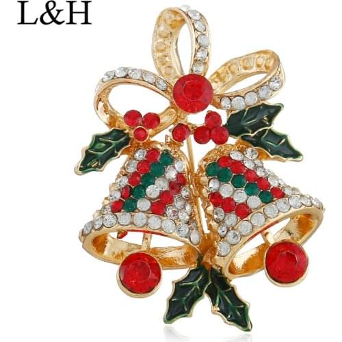 L&H 2018 Elegant Crystal Vintage Christmas Brooches for Women Large Bell Brooch Pin Fashion Dress Coat Accessories Cute Jewelry