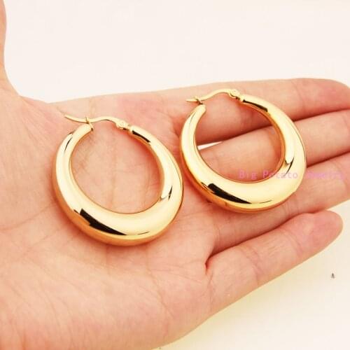 2016 Fashion Hoop 316L Stainless Steel Gold Earrings High Quality For Women Lady Girl Classic Large Punk Gifts Jewelry 39MM*37MM