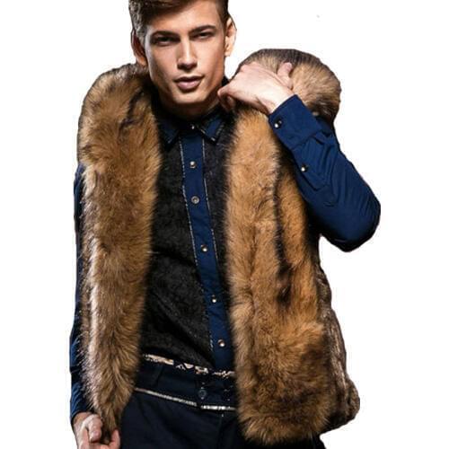 2018 Autumn and Winter Imitation Fur Vest Mens new Hooded Plush vest Faux fur Casual jacket Size S M L XL XXL XXXL