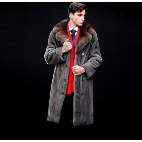 Ftangaiur Winter Import American black Velvet Mink Fur Coat Loss Fisher Marten Mink Coats Mens X-Long Smart Real Mink Coats