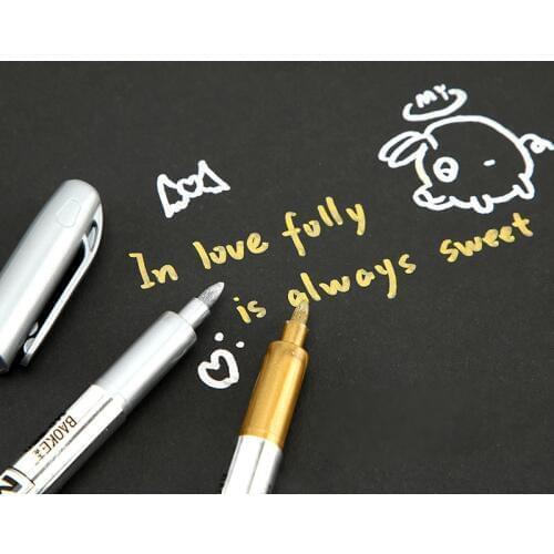 1PC Kawaii Watercolor Gold Metal Ink Pen Marker Highlighter Student Graffiti School Office Supplies Stationery Papeleria sl1236
