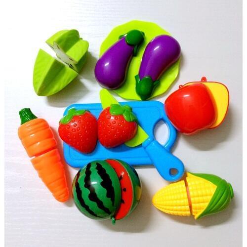 10 pcs/Set Plastic Kitchen Food Fruit Vegetable Cutting Kids Pretend Play Educational Toy Cook Safety Hot Sale Free shipping