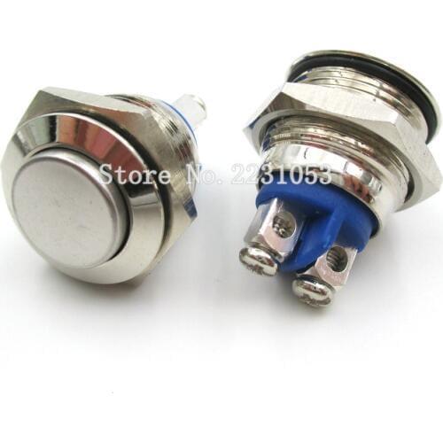 2PCS/LOT 16mm Starter Switch Boat Horn Momentary Steel Metal Push Button Switches Normally Open Self-reset Switch T