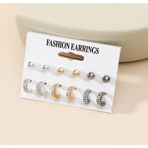 2020 6 Pair/set Earring Fashion C-shaped Ring Earrings Temperament Wild Trend Women Girl Ear Jewelry