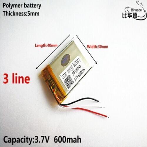 3 line Good Qulity 3.7V,600mAH,503040 Polymer lithium ion / Li-ion battery for TOY,POWER BANK,GPS,mp3,mp4
