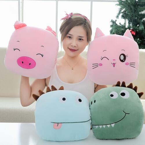 30cm Cute Double Printing Dinosaur&Crocodile&Cat&Pig Plush Handwarm Soft Cartoon Animal Stuffed Doll Sofa Chair Pillows Cushions