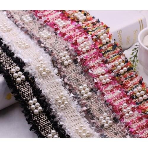 5 yard plastic pearl beaded stitched lace 3cm clothes collar bridal party dress decoration trimming ribbon tape DIY sewing craft