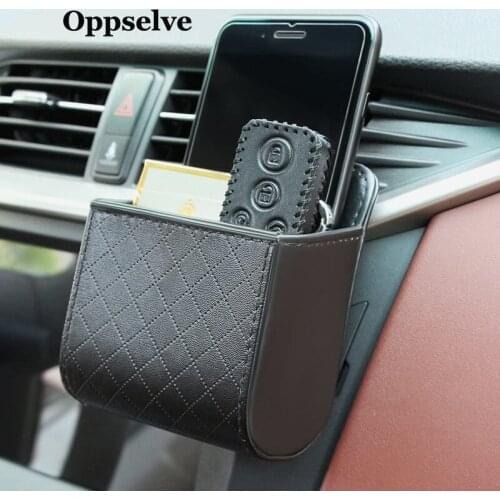 Car Air Vent Organizer PU Leather Container Pocket Phone Holder Car Tidy Case Organizer Outlet Storage Bag Cell Phone Organizer