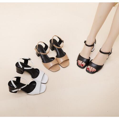 YMECHIC 2019 Sandals Women Summer Shoes Daily White Black High Hoof Heels Ladies Sandal Plus Size Shoe Block Heel Shoes Woman