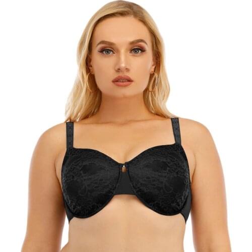 Melansheng Double Fabric Lace Unlined Crystal Detail Balconette Bra No pad No Foam Underwire Minimizer Plus Size Bra Big Cup D C