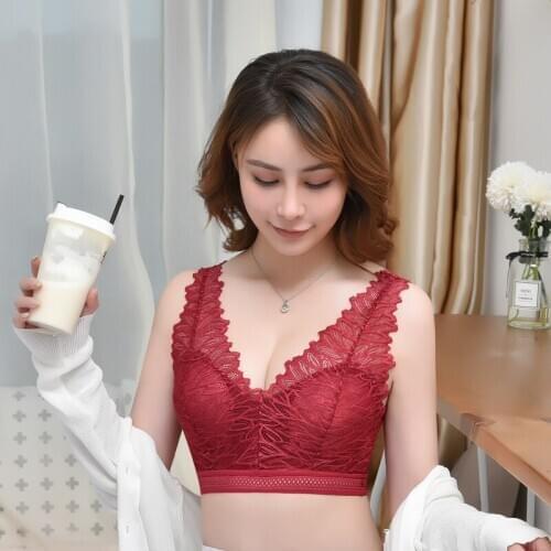 Women Bralette French Style Lace Bra Push Up Deep V Wireless beauty back Lingerie Underwear Soft Gather Bra