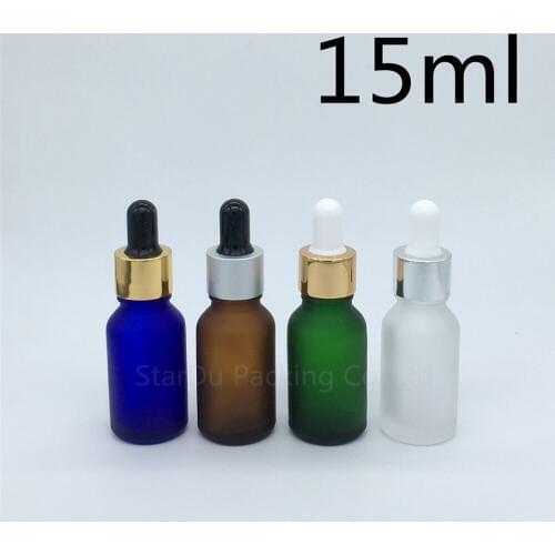 Travel bottle 200pcs 15ml amber green blue Transparent frosted glass essential oil bottle, 15cc glass perfume dropper bottle