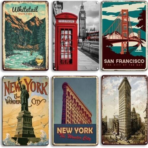 Eiffel Tower Metal Poster Sign Vintage New York Metal Plaque Tin Sign Decorative Wall Stickers Irish Pub Bar Wall Decoration