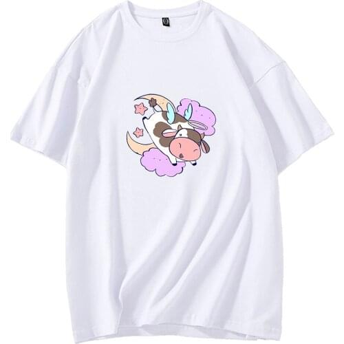 Harajuku Aesthetic Dairy Cow T Shirt Cotton Striped Pant All-match Cartoon Girl Tops High Waist Joggers Vintage Two-piece Suits