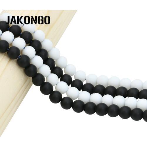 JAKONGO Dull Matte Black White Onyx Round Natural Stone Beads For Making Bracelets Loose Beads for DIY Jewelry 4/6/8/10mm