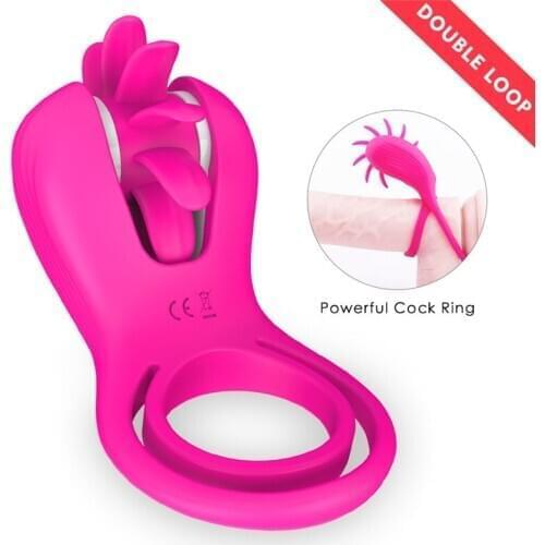 Cock Ring Vibrator Sex Toys For Men Couples Clitoris Stimulator Powerful Rotating Oral Tongue Licking Blowjob Penis Masturbator