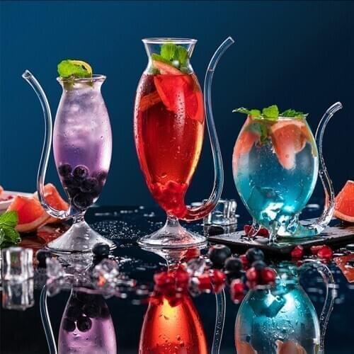 Creative Wine Cup Cocktail Glass Cup Whiskey Glass Heat Resistant Glass Cup With Straw For Drink Home Party Bar Club
