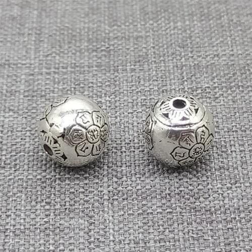 2pcs of 925 Sterling Silver Om mani padme hum Round Ball Beads Lotus Design