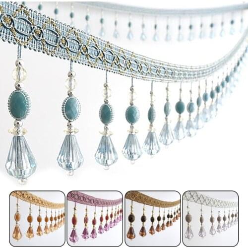 1Meter Chic Curtain Lace Crystal Beads Decoration Lace Trim Tassel Fringe Pendant Ball Beads Curtain Decor Accessories